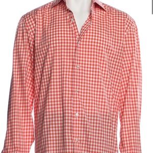 Isaia Red and White Checkered Men's Shirt